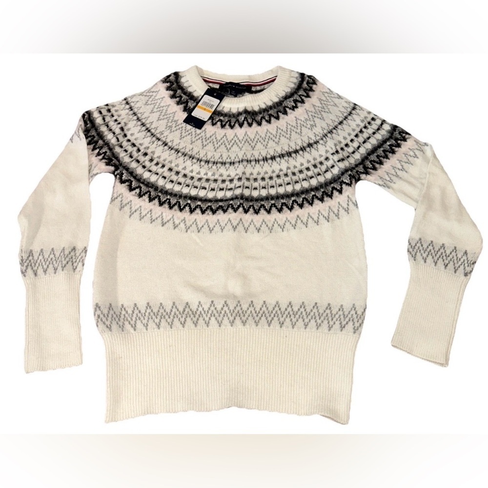 NEW TOMMY HILFIGER - Gray Design Long Sleeve Beaded/Sequin SWEATER Womens Small